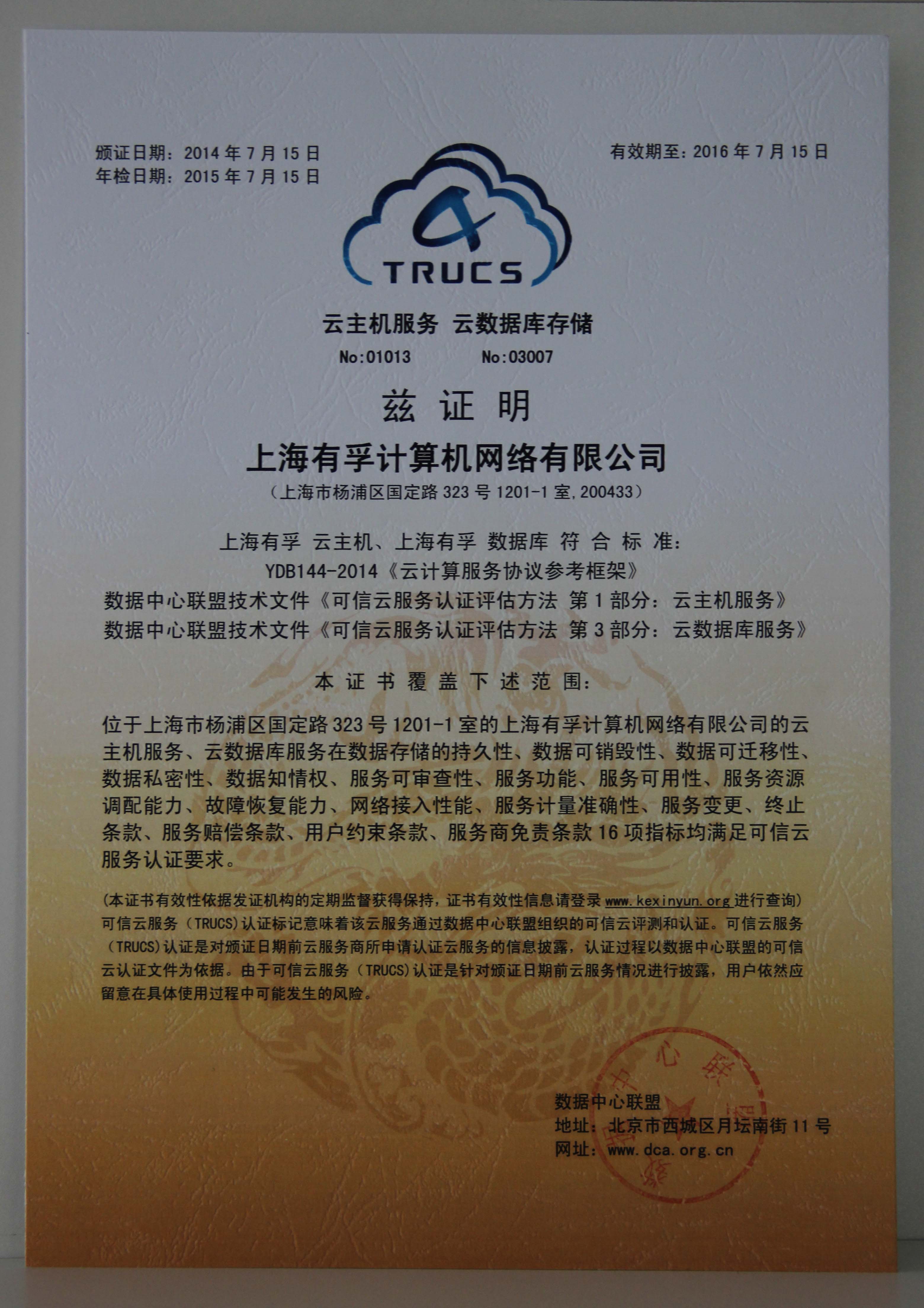 可信云认证荣誉_阳光互联_www.sundns.com